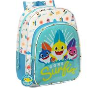BABY SHARK SURFING Sac à dos scolaire pour enfants animés, sac à dos, sac à dos pour enfants, adaptable à la voiture, idéal pour les enfants d'âge scolaire, confortable et polyvalent, 26 x 11 x 34 cm,