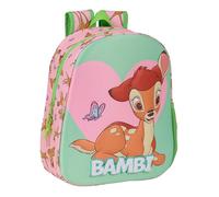 safta BAMBI - Sac à dos d'école au design 3D, adaptable au chariot, idéal pour les enfants de différents âges, confortable et polyvalent, qualité et résistance, 27 x 10 x 33 cm, couleur vert/rose,
