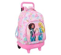 safta BARBIE PAINTERLY - Grand sac à dos à roulettes, compact, amovible, idéal pour les enfants de différents âges, confortable et polyvalent, qualité et résistance, 33 x 22 x 45 cm, Rose/bleu ciel,