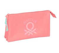 safta Benetton Basic Coral - Trousse Triple, Trousse pour Enfant, idéale pour Les Enfants d'âge Scolaire, Confortable et Polyvalente, qualité et résistance, 22 x 3 x 12 cm