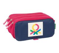 safta Benetton Cherry Trousse Triple Grande Trousse pour Enfant, idéale pour Les Enfants d'âge Scolaire, Confortable et Polyvalente, qualité et résistance, 21,5 x 8 x 10 cm, Cerise/Bleu Marine, M,