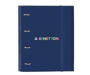 Safta Benetton Cool Classeur 4 anneaux de 35 cm avec 100 feuilles A4, idéal pour enfants de différents âges, confortable et polyvalent, qualité et résistance, 27 x 3,5 x 32 cm, couleur bleu marine
