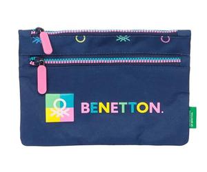 Safta Benetton Cool - Grande Trousse Scolaire Double Fermeture éclair, pour Enfant, Confortable et Polyvalente, Nettoyage Facile, 23 x 3 x 16 cm, Bleu Marine, Bleu Marine, Estándar, Décontracté