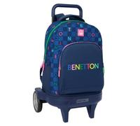 Safta Benetton DAMERO - Grand sac à dos à roulettes, compact évolution, amovible, idéal pour enfants de différents âges, confortable et polyvalent, qualité et résistance, 33 x 22 x 45 cm, bleu marine,