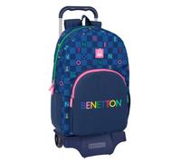safta Benetton DAMERO - Grand sac à dos scolaire avec chariot 905, idéal pour enfants de différents âges, confortable et polyvalent, qualité et résistance, 32 x 13,5 x 44 cm, bleu marine, M,