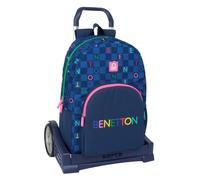 safta Benetton DAMERO Sac à dos scolaire avec chariot Evolution inclus, idéal pour enfants de différents âges, confortable et polyvalent, qualité et résistance, bleu marine, M, Décontracté