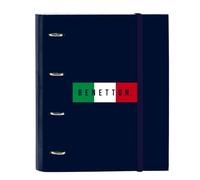 Safta Benetton Flag Classeur 4 anneaux de 35 cm avec 100 feuilles A4, idéal pour enfants de différents âges, confortable et polyvalent, qualité et résistance, 27 x 3,5 x 32 cm, bleu marine, M,