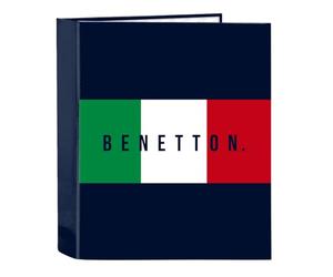 Safta Benetton Flag Classeur à 4 anneaux, idéal pour enfants de différents âges, confortable et polyvalent, qualité et résistance, 27 x 6 x 33 cm, bleu marine, M, Décontracté