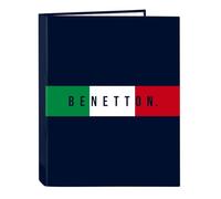 Safta Benetton Flag Classeur avec feuilles 4 anneaux, idéal pour enfants de différents âges, confortable et polyvalent, qualité et résistance, 26,5 x 33 cm, bleu marine, M, Décontracté