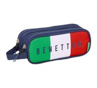 safta Benetton Flag Trousse Double pour Enfant, idéale pour Les Enfants d'âge Scolaire, Confortable et Polyvalente, qualité et résistance, 21 x 6 x 8 cm, Bleu Marine, M, Décontracté