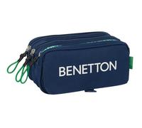 Safta Benetton Green Trousse triple grande trousse pour enfant, idéale pour les enfants d'âge scolaire, confortable et polyvalente, qualité et résistance, 21,5 x 8 x 10 cm, bleu marine, M, Décontracté