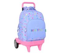 SAFTA - Cartable scolaire - large, with removable compact wheels - polychlorure de vinyle (PVC), polypropylène, acier, caoutchouc - Benetton "Lila" G