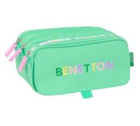 safta Benetton Mint Trousse Triple Grande Trousse pour Enfant, idéale pour Les Enfants d'âge Scolaire, Confortable et Polyvalente, qualité et résistance, 21,5 x 8 x 10 cm, Vert Menthe Pastel, M,