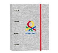 Safta BENETTON Pop Classeur 4 anneaux de 35 cm avec 100 feuilles A4, idéal pour les enfants de différents âges, confortable et polyvalent, qualité et résistance, gris 27 x 3,5 x 32 cm