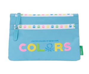 Safta Benetton Spring - Grande Trousse Scolaire Double Fermeture éclair, Trousse pour Enfant, Confortable et Polyvalente, Nettoyage Facile, 23 x 3 x 16 cm, Couleur Bleu Ciel