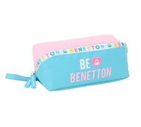 safta Benetton Unique - Grande Trousse carrée, Trousse pour Enfant, idéale pour Les Enfants d'âge Scolaire, Confortable et Polyvalente, qualité et résistance, 22 x 10 x 10 cm, Bleu Turquoise/Rose