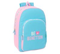 safta Benetton Unique Sac à dos d'école, adaptable au chariot, idéal pour les enfants de différents âges, confortable et polyvalent, qualité et résistance, Bleu turquoise/rose clair, M, Décontracté
