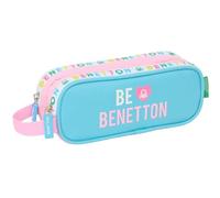safta Benetton Unique - Trousse Double pour Enfant, idéale pour Les Enfants d'âge Scolaire, Confortable et Polyvalente, qualité et résistance, 21 x 6 x 8 cm, Bleu Turquoise/Rose Clair, M, Décontracté
