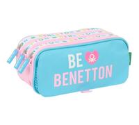 Safta Benetton Unique Trousse triple grande trousse pour enfant, idéale pour les enfants d'âge scolaire, confortable et polyvalente, qualité et résistance, 21,5 x 8 x 10 cm, Bleu turquoise/rose clair,