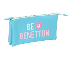 safta Benetton Unique - Trousse Triple, Trousse pour Enfant, idéale pour Les Enfants d'âge Scolaire, Confortable et Polyvalente, qualité et résistance, 22 x 3 x 12 cm, Bleu Turquoise/Rose Clair, M,