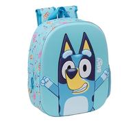 Safta BLUEY Sac à dos d'école, design 3D, adaptable au chariot, idéal pour les enfants de différents âges, confortable et polyvalent, qualité et résistance, 27 x 10 x 33 cm, bleu ciel, bleu clair,