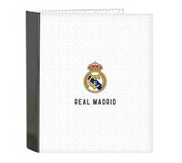 Safta Classeur à 4 anneaux Real Madrid 1ère équipe 24/25 pour enfants 27x6x33 cm Blanc/Gris