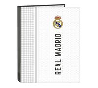 Safta Classeur Real Madrid 1ère équipe 24/25 avec feuilles 4 anneaux 26,5 x 33 cm Blanc/gris