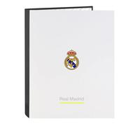 Safta Classeur Real Madrid EQUIPACIÓN 25/26 – 4 anneaux, 26,5×33 cm, blanc, pour enfants