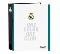 Safta - Classeur Folio Real Madrid Equip. 26/27 4 anneaux ronds 40 mm, dos large 60 mm, couverture rigide doublée, classeur scolaire résistant pour retour à l'école, RMCF, dimensions 27 x 6 x 33 cm