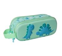 Safta Trousse double DINO 3D pour enfant, confortable et résistante, 21 x 6 x 8 cm, Vert menthe, M