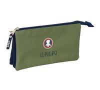 safta EL PULPO - Trousse Triple, Trousse pour Enfant, idéale pour Les Enfants d'âge Scolaire, Confortable et Polyvalente, qualité et résistance, 22 x 3 x 12 cm, Vert Kaki/Bleu Marine, M, Décontracté
