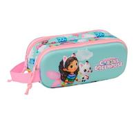 Safta GABBY'S Dollhouse 3D Trousse Double 3D pour Enfant, idéale pour Les Enfants d'âge Scolaire, Confortable et Polyvalente, qualité et résistance, 21 x 6 x 8 cm, Couleur Bleu Ciel/Rose, Bleu
