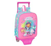 Safta GABBY'S DOLLHOUSE CONFETTI - Sac à dos de crèche avec chariot, idéal pour les enfants de différents âges, confortable et polyvalent, qualité et résistance, 22 x 10 x 27 cm, Rose/Turquoise, M