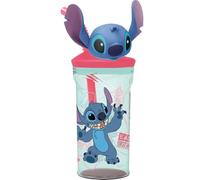safta | Gobelet Disney Stitch avec paille et figurine 3D, 360 ml, plastique multicolore, couvercle rose anti-fuite, réutilisable, 9 x 6 x 23 cm