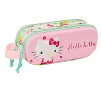 SAFTA Hello Kitty 3D Trousse Double 3D, Trousse pour Enfant, idéale pour Les Enfants d'âge Scolaire, Confortable et Polyvalente, qualité et résistance, 21 x 6 x 8 cm, Rose/Vert, Rose/Vert, Estándar,