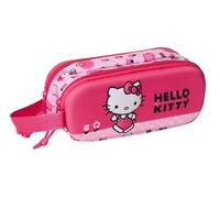 Safta Hello Kitty 3D - Trousse double 3D, trousse pour enfant, idéale pour les enfants d'âge scolaire, confortable et polyvalente, qualité et résistance, 21 x 6 x 8 cm, rose, M, Décontracté