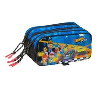 SAFTA Hot Wheels Let's Race - Trousse Triple Grande Trousse pour Enfant, idéale pour Les Enfants d'âge Scolaire, Confortable et Polyvalente, qualité et résistance, 21,5 x 8 x 10 cm, Bleu/Noir, M,