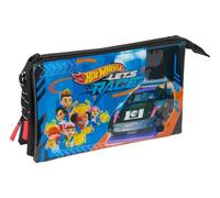 safta Hot Wheels Let's Race - Trousse Triple, Trousse pour Enfant, idéale pour Les Enfants d'âge Scolaire, Confortable et Polyvalente, qualité et résistance, 22 x 3 x 12 cm, Bleu/Noir, M,