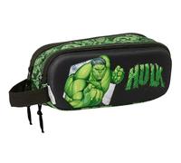 SAFTA Hulk Trousse Double 3D pour Enfants d'âge Scolaire, Confortable et Polyvalente, qualité et résistance, 21 x 6 x 8 cm, Noir/Vert, Noir/Vert, Estándar, Décontracté