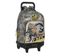 Safta JURASSIC World WARNING - Grand sac à dos à roulettes, compact, amovible, idéal pour les enfants de différents âges, confortable et polyvalent, qualité et résistance, 33 x 22 x 45 cm, couleur