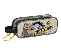 SAFTA Jurassic World Warning Trousse Double pour Enfant, idéale pour Les Enfants d'âge Scolaire, Confortable et Polyvalente, qualité et résistance, 21 x 6 x 8 cm, Couleur Grise