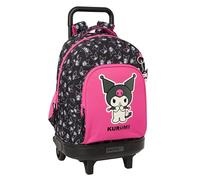 safta KUROMI - Grand sac à dos à roulettes, compact, amovible, idéal pour les enfants de différents âges, confortable et polyvalent, qualité et résistance, 33 x 22 x 45 cm, noir/fuchsia, M