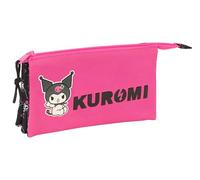 Safta Trousse triple Kuromi – Pour enfants scolaires, confortable – 22x3x12cm – Noir/Fuchsia