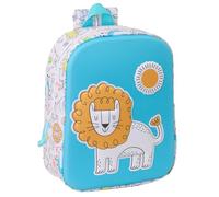 Safta LION 3D - Sac à dos de crèche 3D, adaptable au chariot, nettoyage facile, idéal pour les enfants de différents âges, confortable et polyvalent, qualité et résistance, 22 x 10 x 27 cm, Blanc/bleu