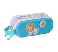 Safta LION Trousse double 3D pour enfant, idéale pour les enfants d'âge scolaire, confortable et polyvalente, qualité et résistance, 21 x 6 x 8 cm, Blanc/bleu, M, Décontracté