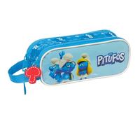 Safta Los Schtroumpfs Trousse Double pour Enfant, idéale pour Les Enfants d'âge Scolaire, Confortable et Polyvalente, qualité et résistance, 21 x 6 x 8 cm, Bleu Ciel
