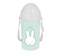 Safta Miffy Menta Bouteille d'eau à ouverture automatique avec paille, sans BPA, avec sac à bandoulière, confortable et légère, 500 ml, 7,3 x 19,5 cm, vert menthe, vert menthe, estándar, décontracté,