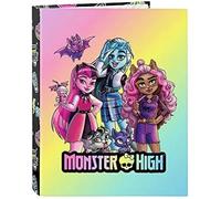 Safta Monster High Classeur À 4 Anneaux Pour Enfants De Différents Âges, Confortable Et Polyvalent, Qualité Et Résistance, Noir