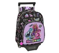 Safta MONSTER HIGH Sac à dos enfant avec chariot 705 pour enfants de différents âges, confortable et polyvalent, qualité et résistance Noir 28 x 10 x 34 cm