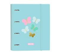 Safta MOOS BUTTERFLIES Classeur 4 anneaux de 35 cm avec 100 feuilles A4, idéal pour enfants de différents âges, confortable et polyvalent, qualité et résistance, 27 x 3,5 x 32 cm, bleu clair